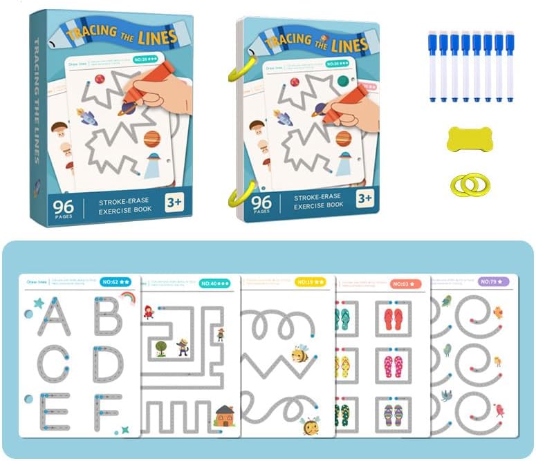 Capstro Tracing the Lines Stroke-Erase Workbook for Kids – 96 Page Reusable Line Tracing and Pen Control Practice Book | Preschool Writing Activity Book - Image 1